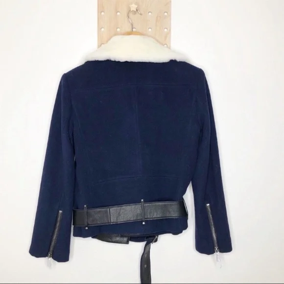 NWT JOIE FAYANA WOOL- LEATHER COZY NAVY MOTO JACKET - Picture 8 of 13